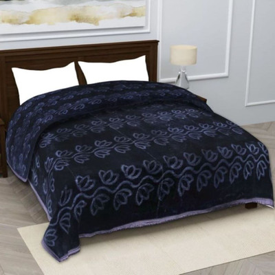 TAYCORELIVING Floral Double Mink Blanket for  Heavy Winter(Microfiber, Grey)