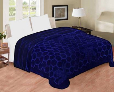 SPENTO Self Design Double Mink Blanket for  Mild Winter(Microfiber, Blue)