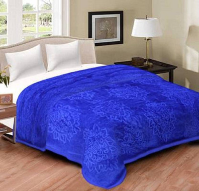 TUNDWAL'S Floral Double Mink Blanket for  Mild Winter(Microfiber, Blue)