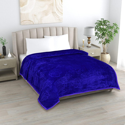 Anadhika Self Design Single Mink Blanket for  Heavy Winter(Woollen Blend, Navy)