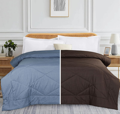 Mahank Collection Solid, Self Design Double Comforter for  Mild Winter(Microfiber, Brown, Blue)