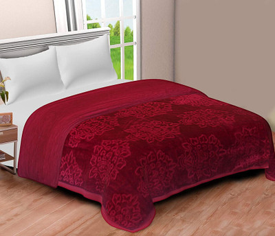 Comfowell Floral Double Mink Blanket for  Heavy Winter(Microfiber, Maroon)