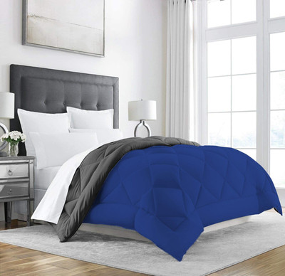 Linenovation Solid Double Comforter for  Heavy Winter(Polyester, Grey : Royal Blue)