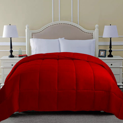 Linenovation Solid Single Comforter for  Heavy Winter(Poly Cotton, Red)