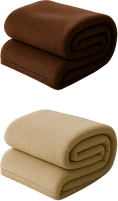 n g products Solid Single Fleece Blanket for  Mild Winter(Polyester, Brown, Cream)
