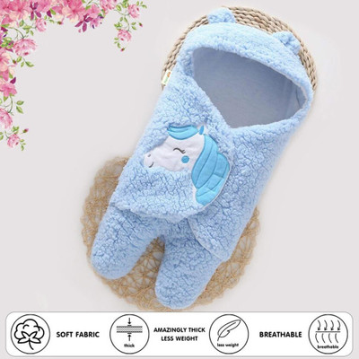 TINY HANDS Solid Single Fleece Blanket for  AC Room(Woollen Blend, Blue)