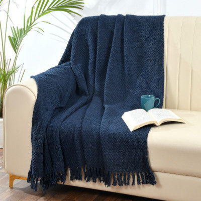 SASHAA WORLD Self Design Single Throw for  AC Room(Cotton, Blue)