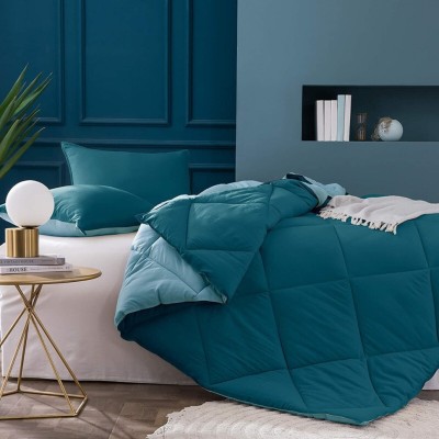 Comfowell Solid Single Quilt for  Heavy Winter(Poly Cotton, Patrol Blue & Sky Blue)