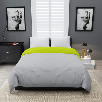 Riyans Groups Solid Single Comforter for  Mild Winter(Microfiber, Parrot Green & Grey)