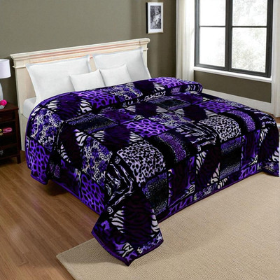 Changers Floral Double Mink Blanket for  Heavy Winter(Microfiber, Purple, White)