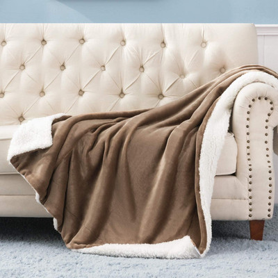 VAS COLLECTIONS Solid Single Sherpa Blanket for  AC Room(Polyester, Beige)