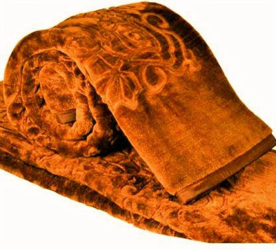 SPENTO Self Design Double Mink Blanket for  Mild Winter(Polyester, Gold)