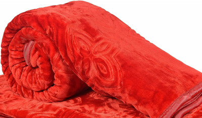 MFI Embroidered Single Mink Blanket for  Heavy Winter(Microfiber, Red)