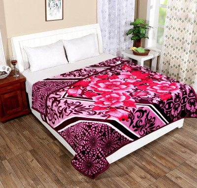 IWS Printed Double Mink Blanket for  Mild Winter(Woollen Blend, Lavender)