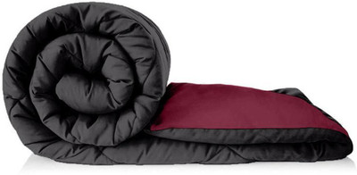 YUKU Solid King Quilt for  Heavy Winter(Poly Cotton, Grey & Maroon)
