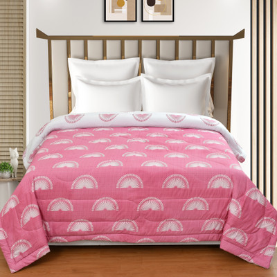ohello Solid Double Comforter for  AC Room(Microfiber, Pink Garnet & White)