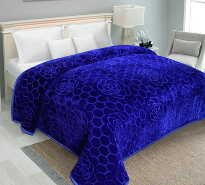 Changers Self Design Single Mink Blanket for  Heavy Winter(Microfiber, Blue)
