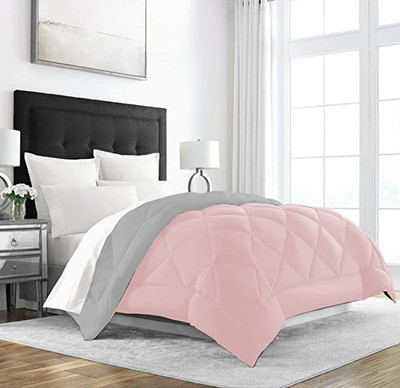 Comfowell Solid Single Comforter for  Heavy Winter(Poly Cotton, Peach & Grey)