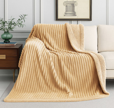 VAS COLLECTIONS Solid Double Sherpa Blanket for  Heavy Winter(Polyester, Beige)