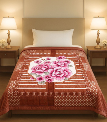 Signature Floral Single Mink Blanket for  Heavy Winter(Polyester, RUSTIC BROWN)