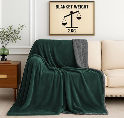 SANMARINO Solid Double Sherpa Blanket for  Mild Winter(Polyester, Green, Grey)