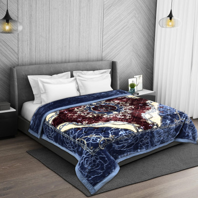Signature Floral Double Mink Blanket for  Heavy Winter(Microfiber, Alarm Snoozer-Bluezzr(Double Layered))