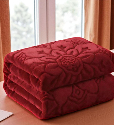 GKM Floral Double Mink Blanket for  Heavy Winter(Microfiber, Maroon)