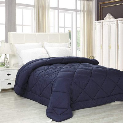 Linenovation Solid Single Comforter for  Heavy Winter(Polyester, Dark Blue)
