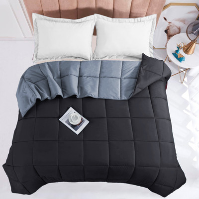 Floating Dreams Solid, Self Design Single Comforter for  Mild Winter(Microfiber, Black, Grey)