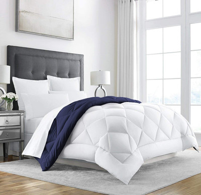 Texlux Solid Single Comforter for  Heavy Winter(Polyester, White:Indigo)