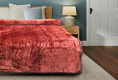 SPENTO Self Design Double Mink Blanket for  Mild Winter(Polyester, Brown)