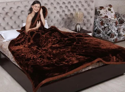 MFI Floral Single Mink Blanket for  Heavy Winter(Microfiber, Brown)