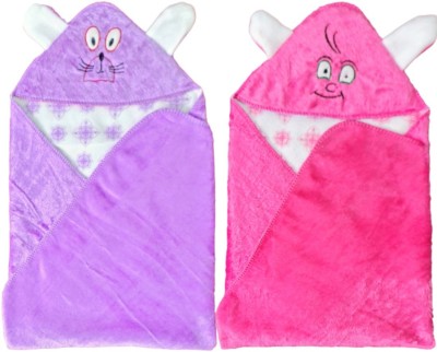 BRANDONN Embroidered Crib Hooded Baby Blanket for  AC Room(Polyester, Purple, Hotpink)