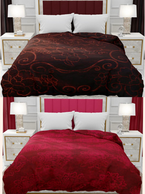 SPANGLE Self Design Double AC Blanket for  AC Room(Microfiber, Brown, Maroon)