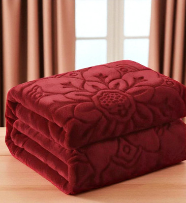 Changers Floral Double Mink Blanket for  Heavy Winter(Polyester, Maroon)