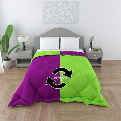 RF Relaxfeel Solid Single Quilt for  Heavy Winter(Poly Cotton, Purple & Parrot Green)
