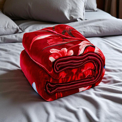 Swikon star Floral Double Mink Blanket for  Heavy Winter(Polyester, Red, White)