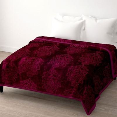 Convalexa Floral Double Mink Blanket for  Heavy Winter(Microfiber, Wine)