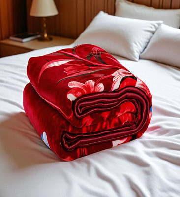 Changers Floral Double Mink Blanket for  Heavy Winter(Microfiber, Red, White)