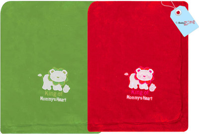 BABY ZONE Embroidered Crib Hooded Baby Blanket for  AC Room(Microfiber, Green.Red)