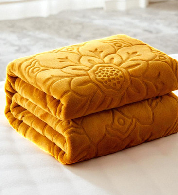 GKM Floral Double Mink Blanket for  Heavy Winter(Polyester, Gold)