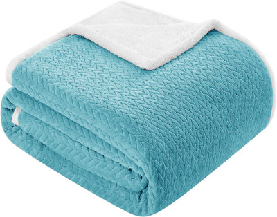 VAS COLLECTIONS Solid Double Sherpa Blanket for  Heavy Winter(Polyester, Aaqua& White)