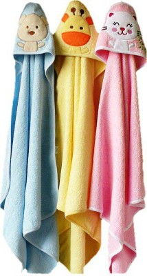 NAMAN Embroidered, Cartoon Single Hooded Baby Blanket for  Mild Winter(Microfiber, Pink, Yellow, Blue)