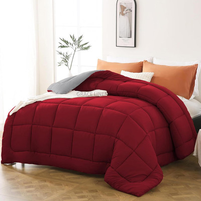 Relaxfeel Solid Single Comforter for  Heavy Winter(Poly Cotton, Maroon&Grey)