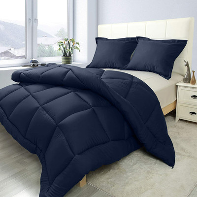 Linenovation Solid Double Comforter for  Heavy Winter(Cotton, Dark Blue)