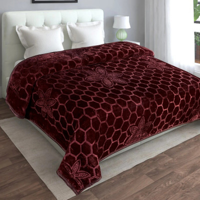 LA VERNE Self Design Double Mink Blanket for  Heavy Winter(Woollen Blend, L BROWN)
