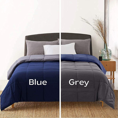 comofowell Solid Double Comforter for  Heavy Winter(Poly Cotton, Blue & Grey)