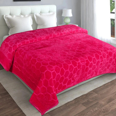 LA VERNE Self Design Double Mink Blanket for  Heavy Winter(Woollen Blend, Pink)