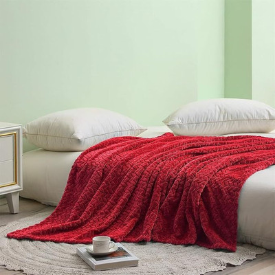 MORADO Geometric Double AC Blanket for  AC Room(Microfiber, Maroon)