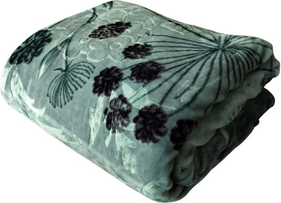 WARZMY Floral Double AC Blanket for  Heavy Winter(Polyester, grey wh flower)